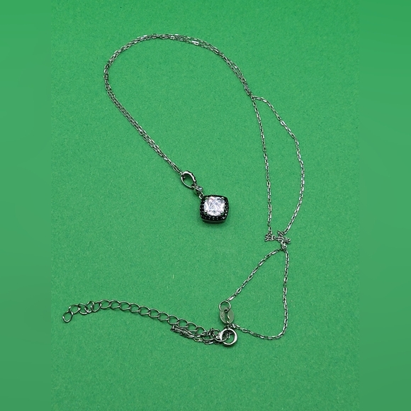 Cushion Cut CZ & Black CZ Halo Pendant and Chain, Sterling Silver 923 - Picture 9 of 10